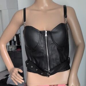 Maniere De Voir Black Leather Bustier Top
